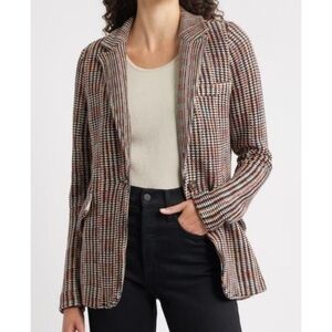 Nic+Zoe Femme Contour Knit Jacket in Plaid Brown Multi Size Medium